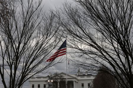 A general view shows the White House on a cloudy day, in Washington, D.C.
