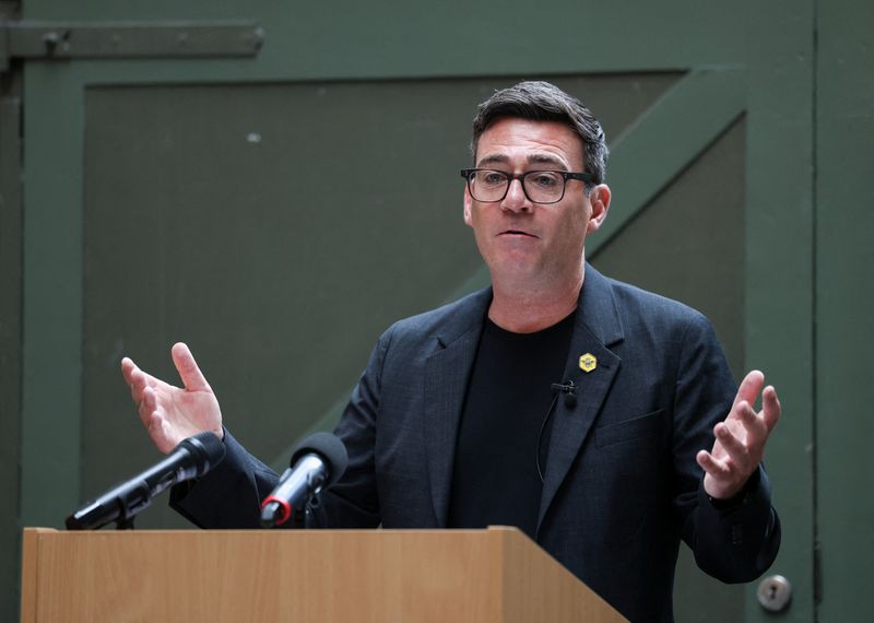 Britain's Makerfield MP Burnham delivers a speech at the People's History Museum in Manchester