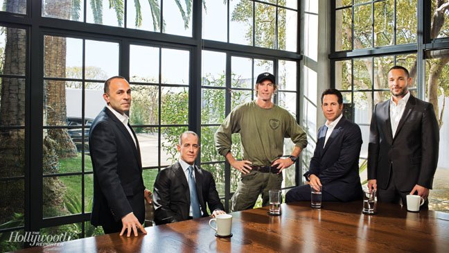 Michael Bay and his attorneys Jason Sloan, Robert Offer, David Weber and Warren Dern.