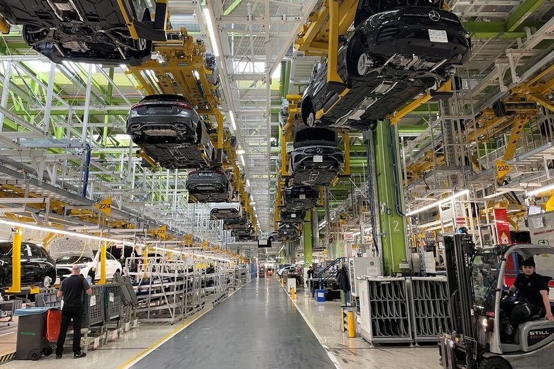 A general view of production lines of German car manufacturer Mercedes-Benz at a factory, in Rastatt